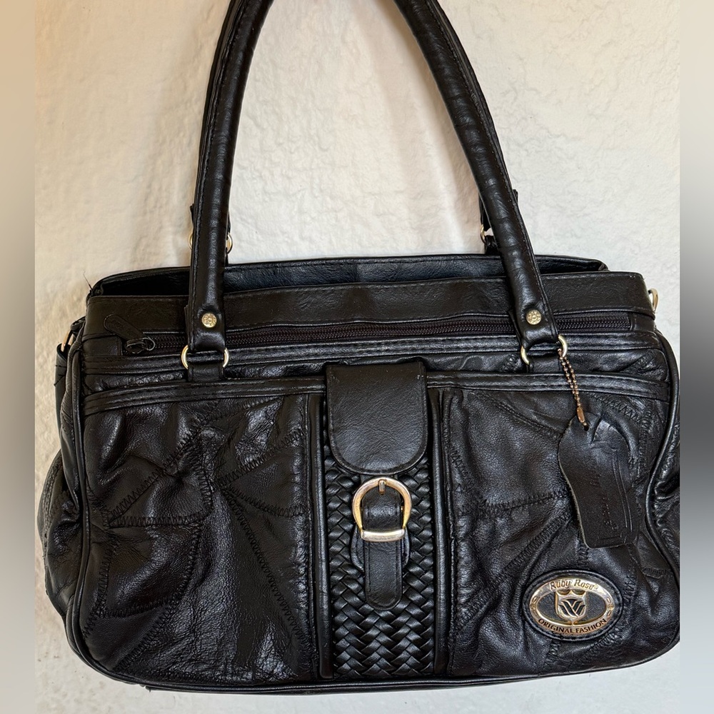 Vtg Ruby Rose Black Patchwork Handbag With Extra … - image 5